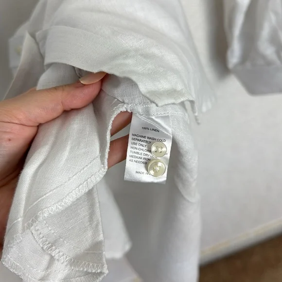 Trovata Birds of Paradis 100% Linen Tunic Dress Button Up Pockets White Shirt - Picture 10 of 11